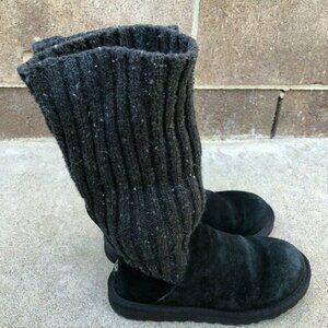 UGG Australia Womens Cambridge Knit Boots 7 Black Shearling 1003175 Winter Shoes